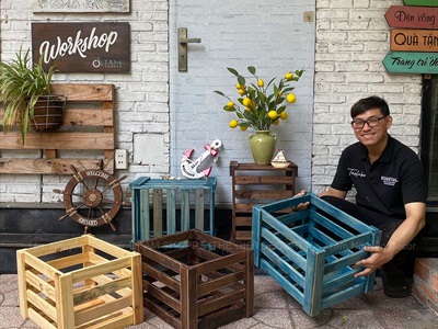 Thùng gỗ Pallet sọc [03 Màu] KT47x36.5x31cm DDNB-THUNG-02